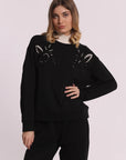 - FELPA CON DETTAGLI TRAFORATI E STRASS - sfap-1196