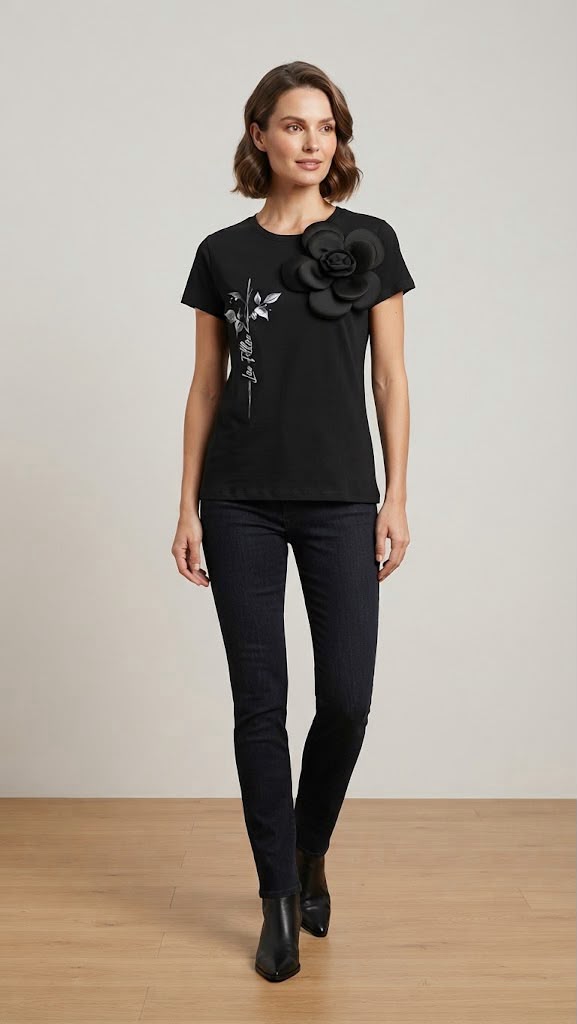 les filles  -  shirt manica corta con spilla fiore  -  lfm-ma60