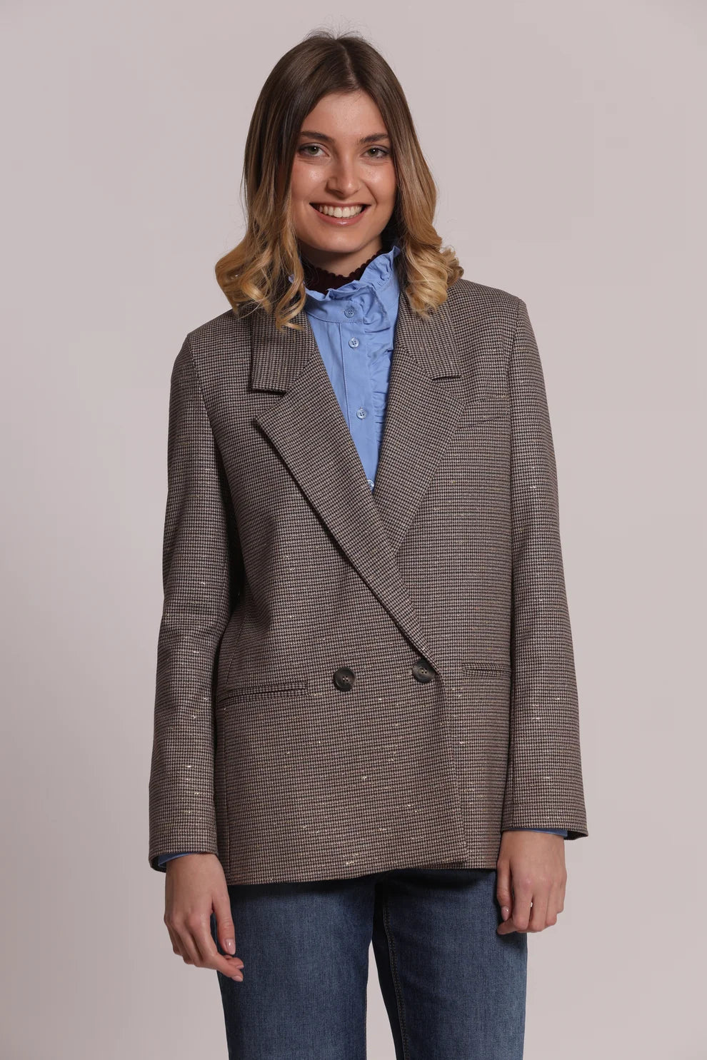 mimi mua  -  GIACCA LUNGA DOPPIO PETTO SFODERATA IN PIED DE POULE LUREX  -  esap-6691