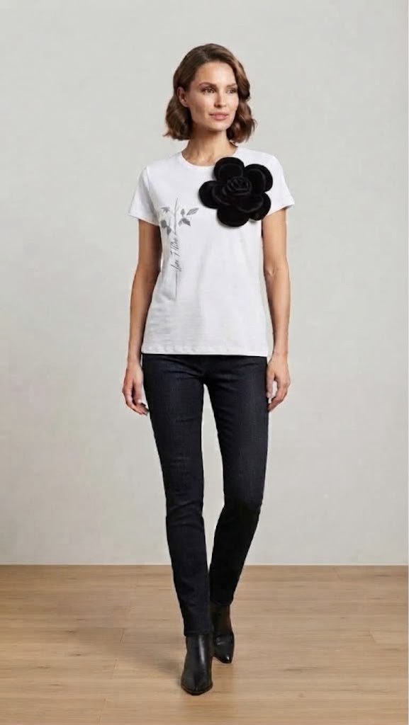les filles  -  shirt manica corta con spilla fiore  -  lfm-ma60
