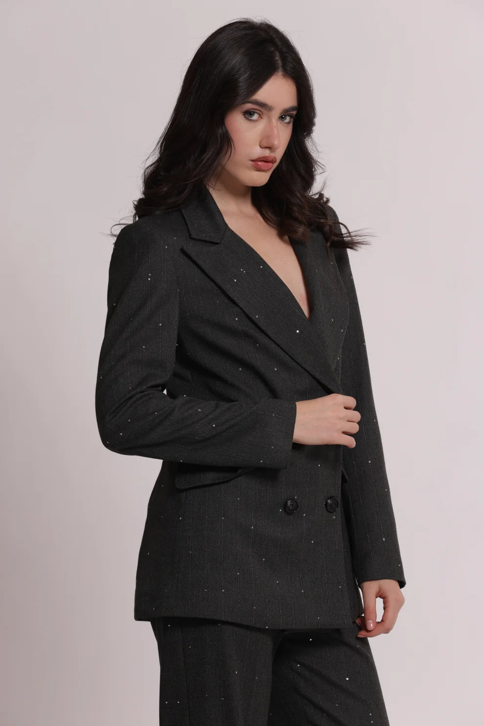 mimi mua  -  GIACCA LUNGA IN GESSATO CON PAILLETTES  -  esap-6718