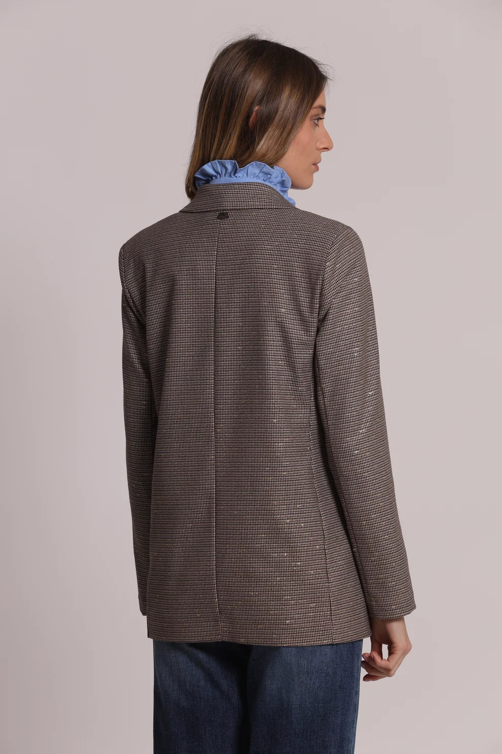 mimi mua  -  GIACCA LUNGA DOPPIO PETTO SFODERATA IN PIED DE POULE LUREX  -  esap-6691
