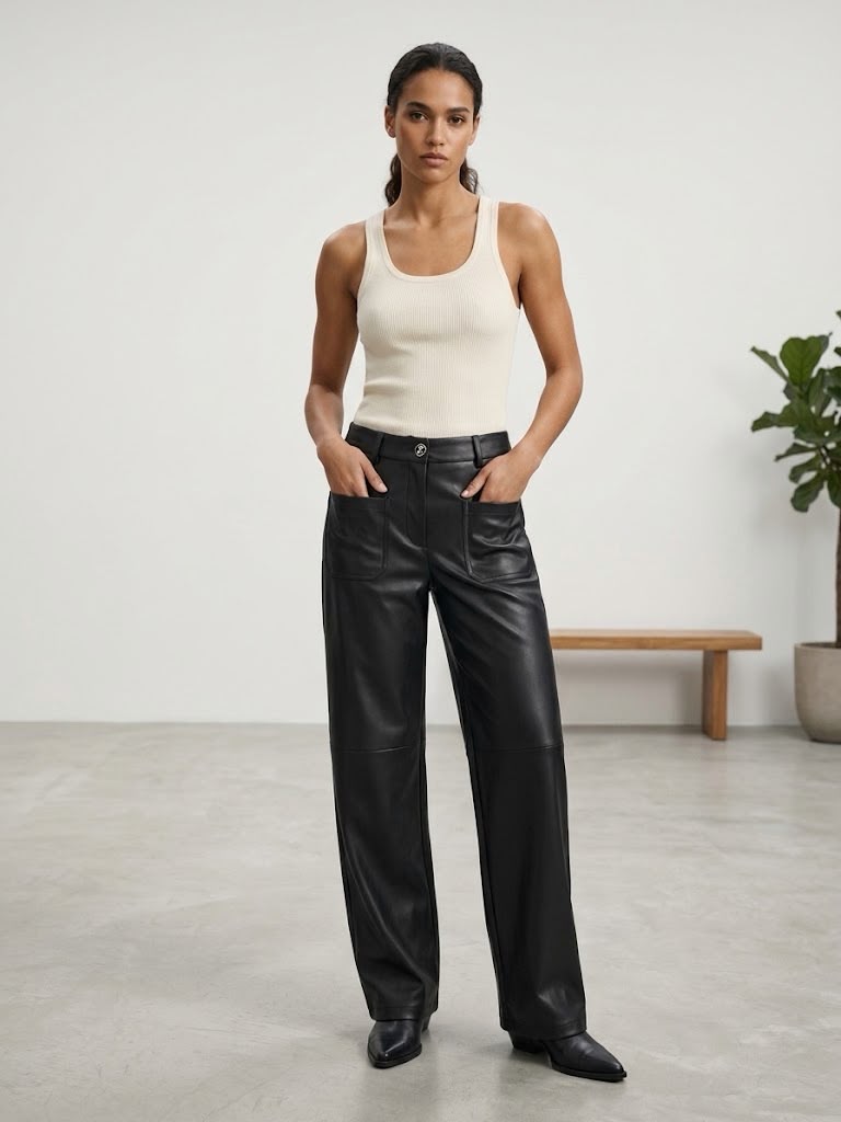 influencer italia  -  pantaloni in ecopelle lisci  -  06z4475