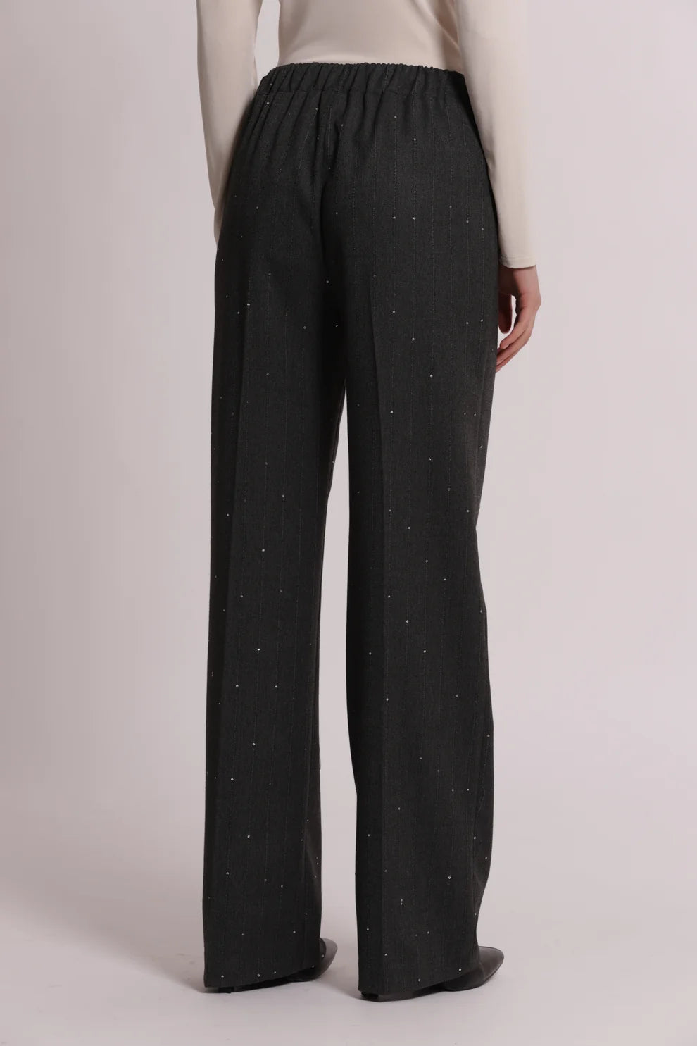 mimi mua  -  PANTALONE DRITTO IN GESSATO CON PAILLETTES  -  esap-2157