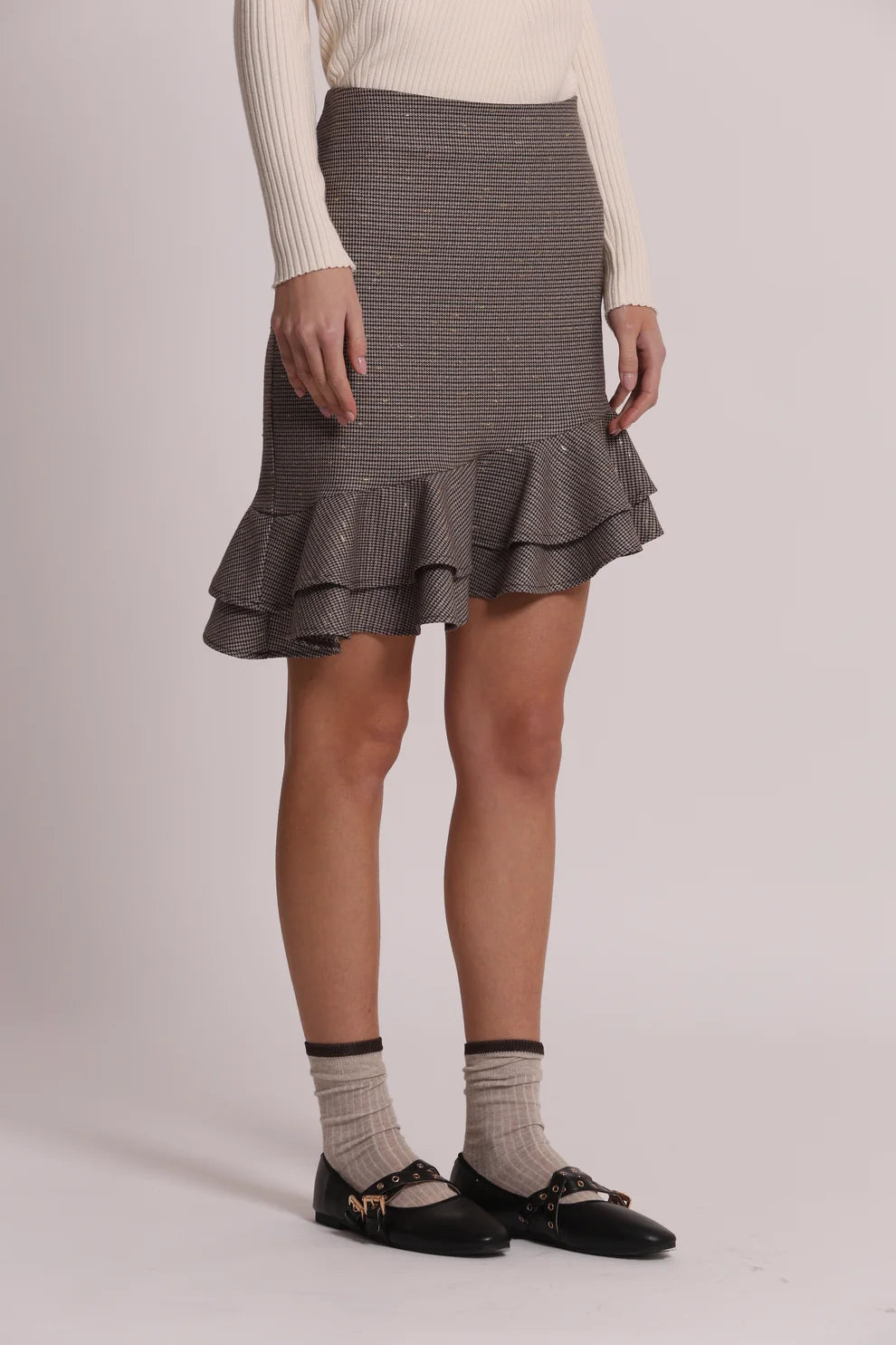 mimi mua  -  GONNA CORTA CON ROUCHES IN PIED DE POULE LUREX  -  esap-5301